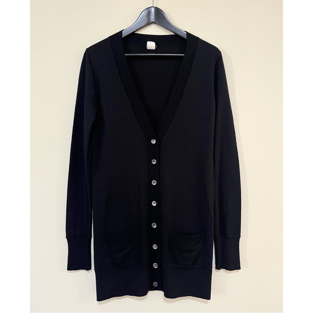 J.Crew Black Merino Wool Button-Up Cardigan Sweater